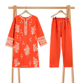 Orange 2 piece girl Lawn Suit