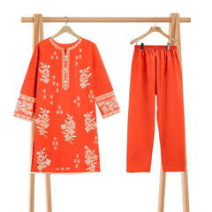 Orange 2 piece girl Lawn Suit