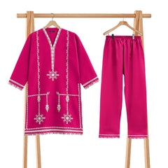 Shocking Pink Embellished 2 piece Lawn Suit