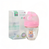 MiniTree PPSU baby feeder bottle with pink flower cap and cute bear design – 150ml anti-colic and BPA-free bottle for infants.