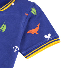 Classic Printed Polo Blue T-Shirt