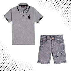Grand Deal – Grey Polo & Grey Shorts Set for Boys