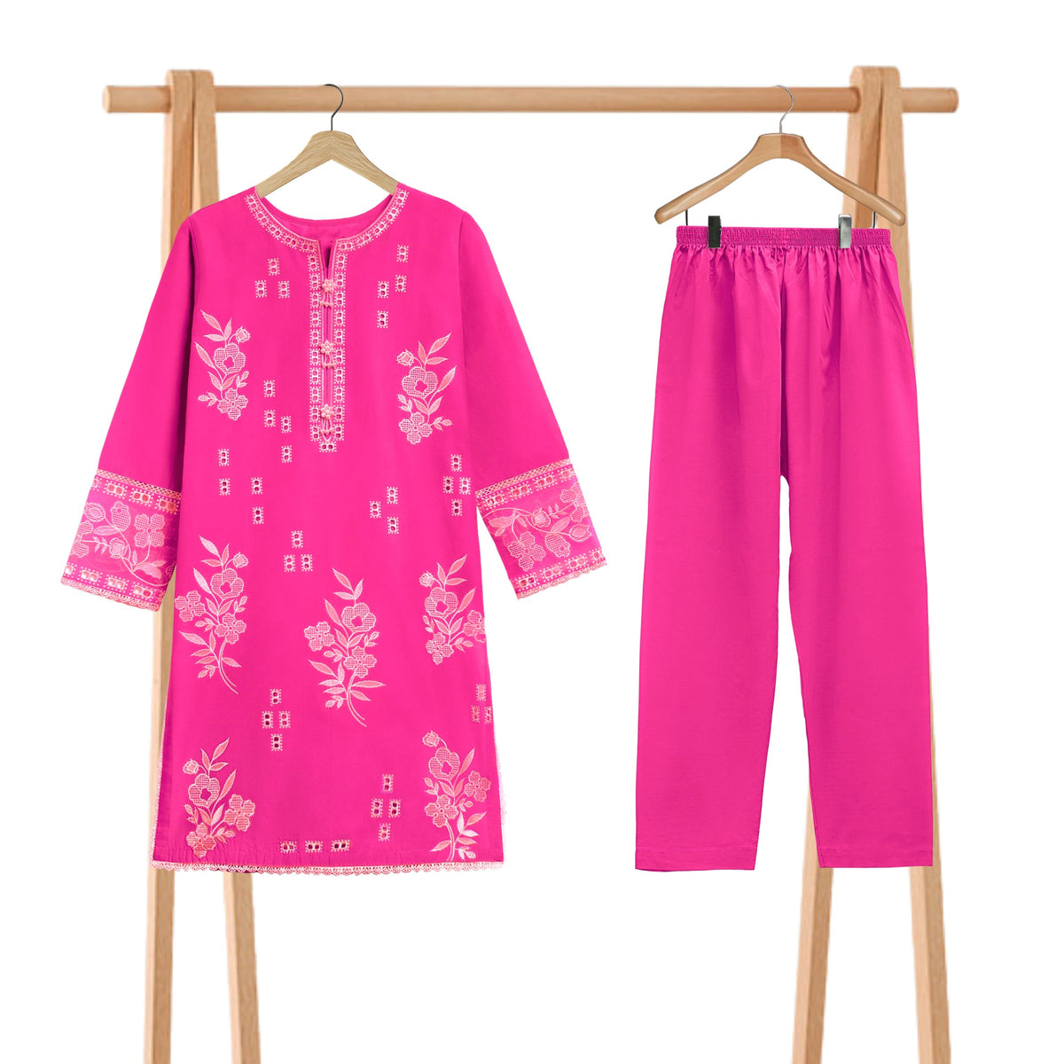 Shocking Pink Embroidered 2 piece girl Lawn Suit