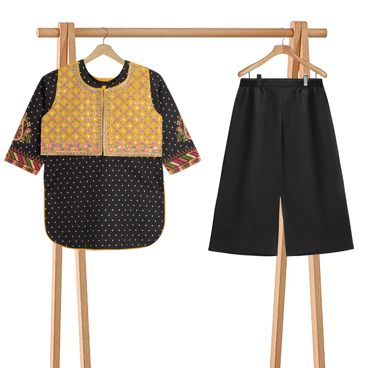 Bright Festive Lawn black Suit for Girls (2-Piece Set)