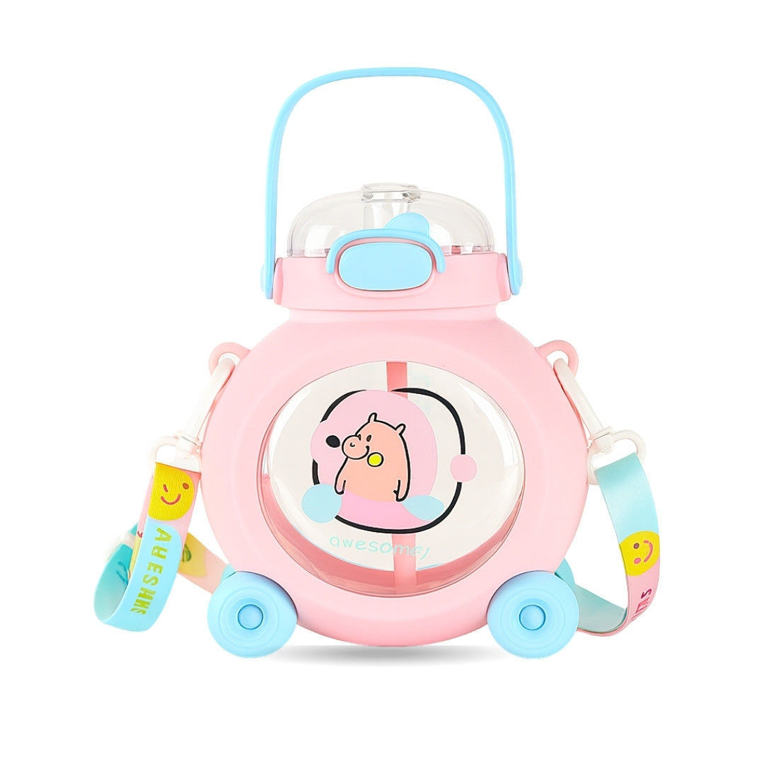 Cute pink 800ml cartoon water bottle with strap for kids – Yumzz.pk