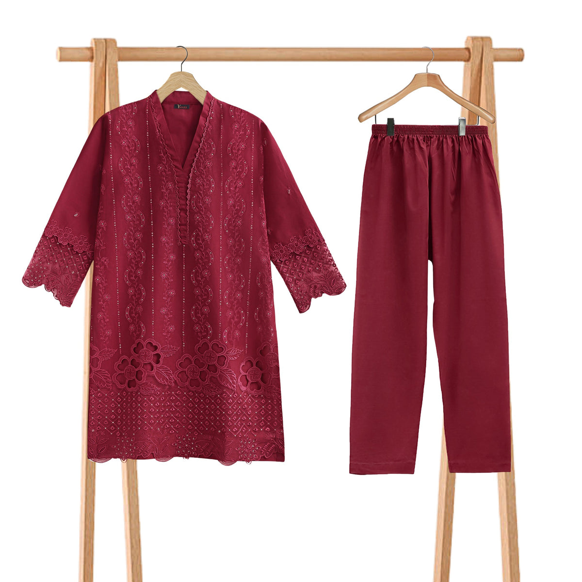 Classic Maroon 2-Piece Embroidered Lawn Suit
