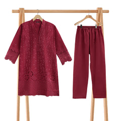 Classic Maroon 2-Piece Embroidered Lawn Suit