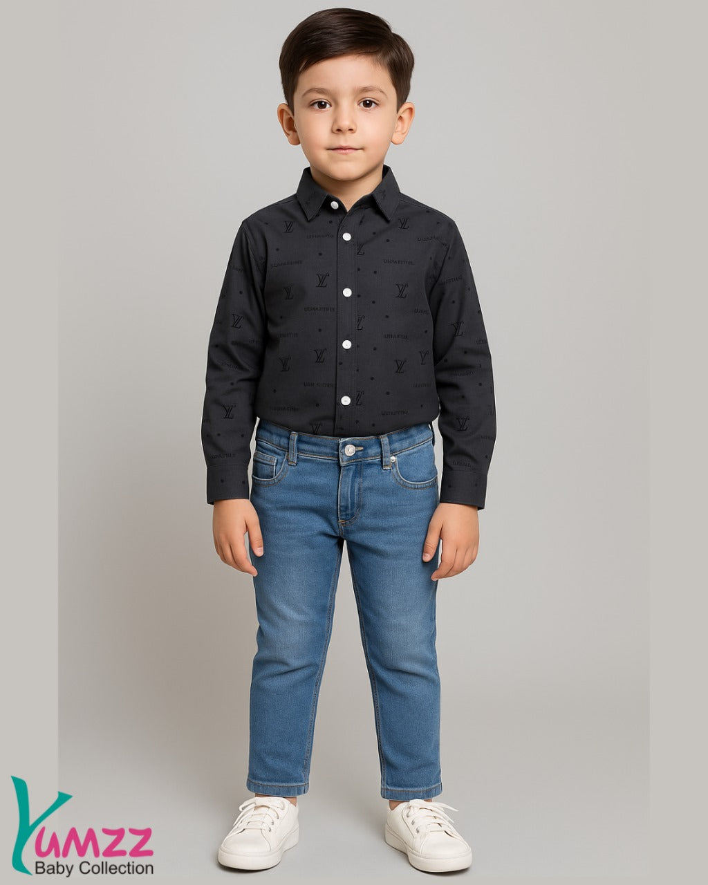 Stylish Black Shirt & Denim Jeans Set for Boys