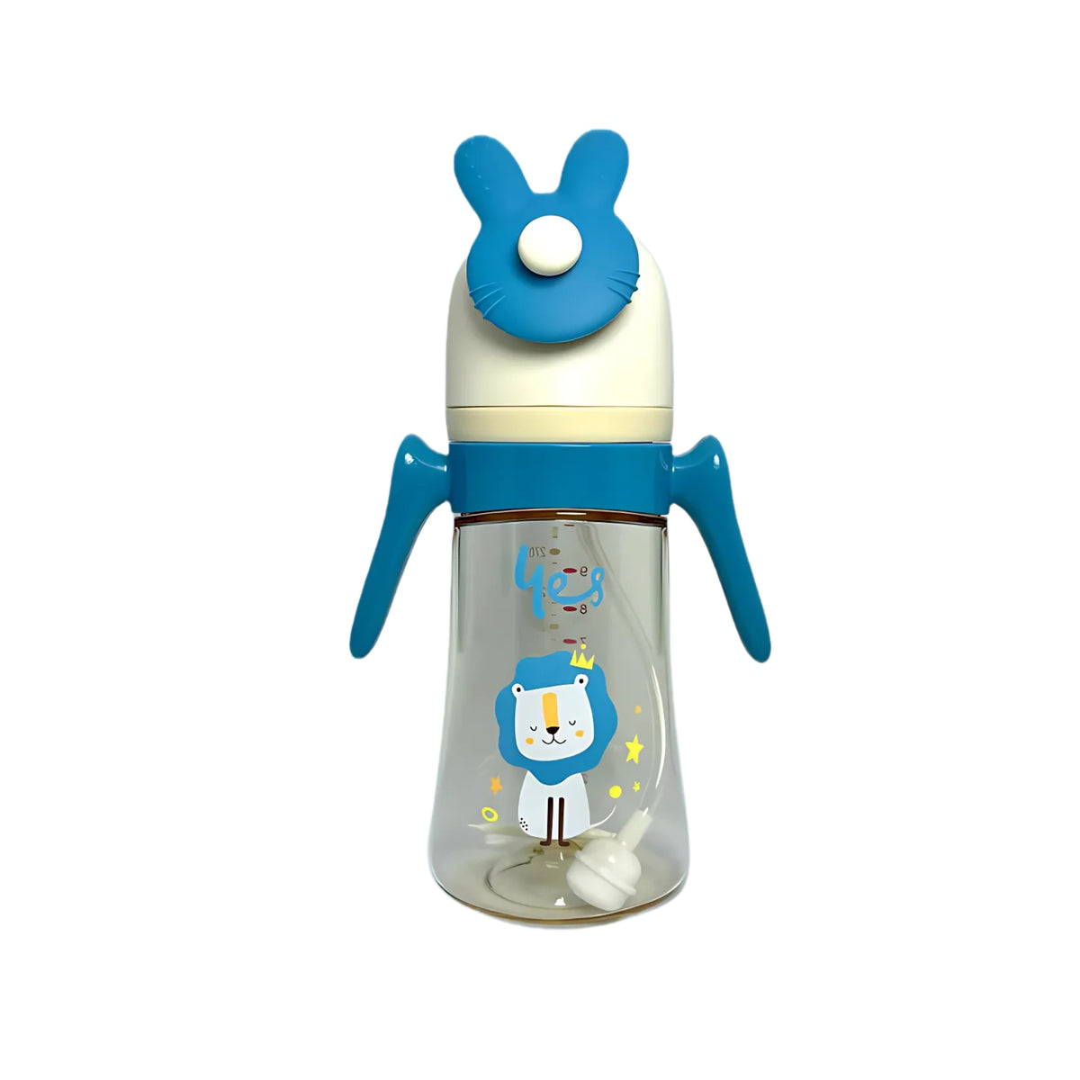 300ml Cute Lion Baby Feeder Bottle with Straw – BPA Free, Anti-Colic, Easy Grip Handles