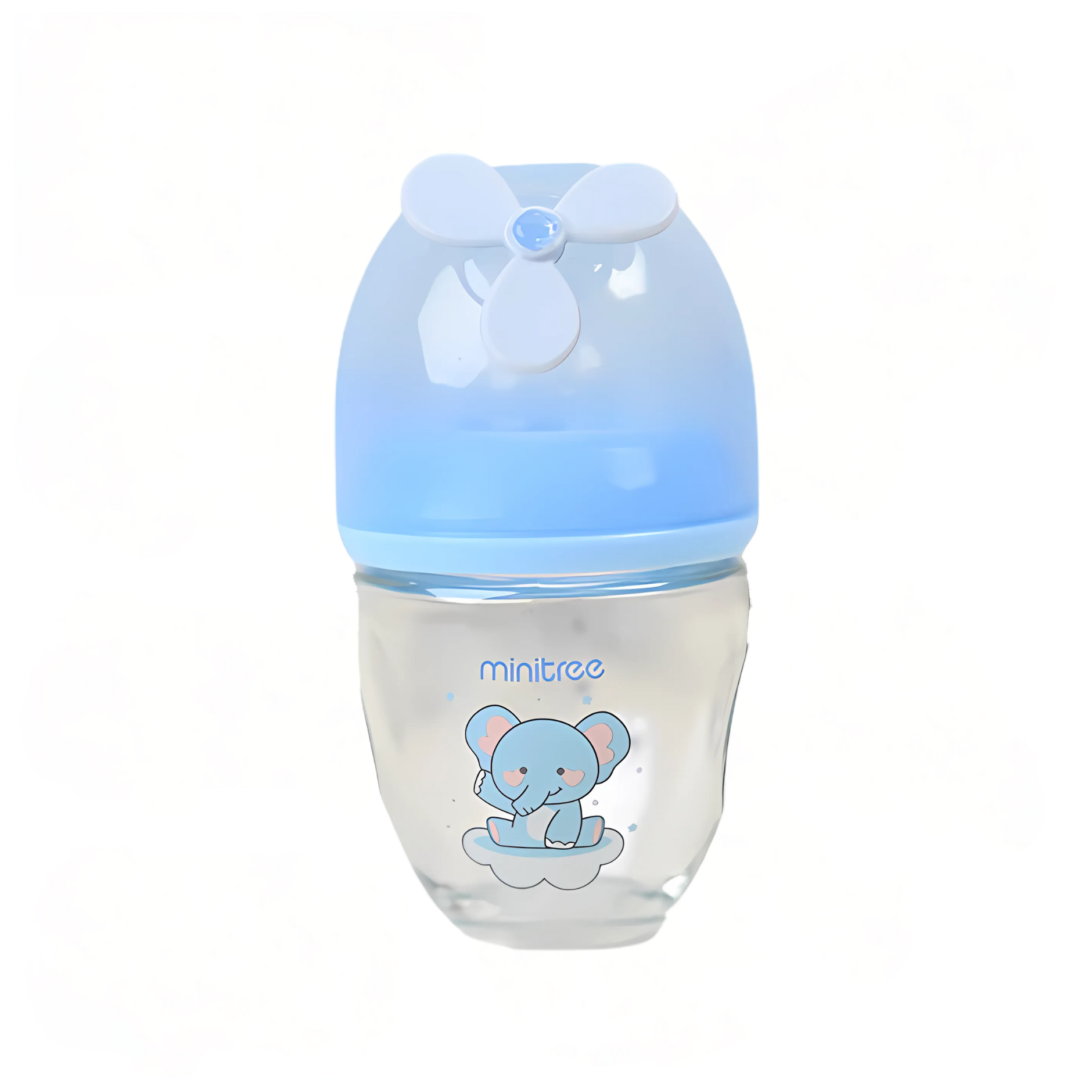 MiniTree PPSU baby feeder bottle with blue flower cap and cute bear design – 100ml anti-colic and BPA-free bottle for infants.