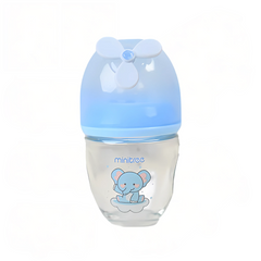 MiniTree PPSU baby feeder bottle with blue flower cap and cute bear design – 100ml anti-colic and BPA-free bottle for infants.