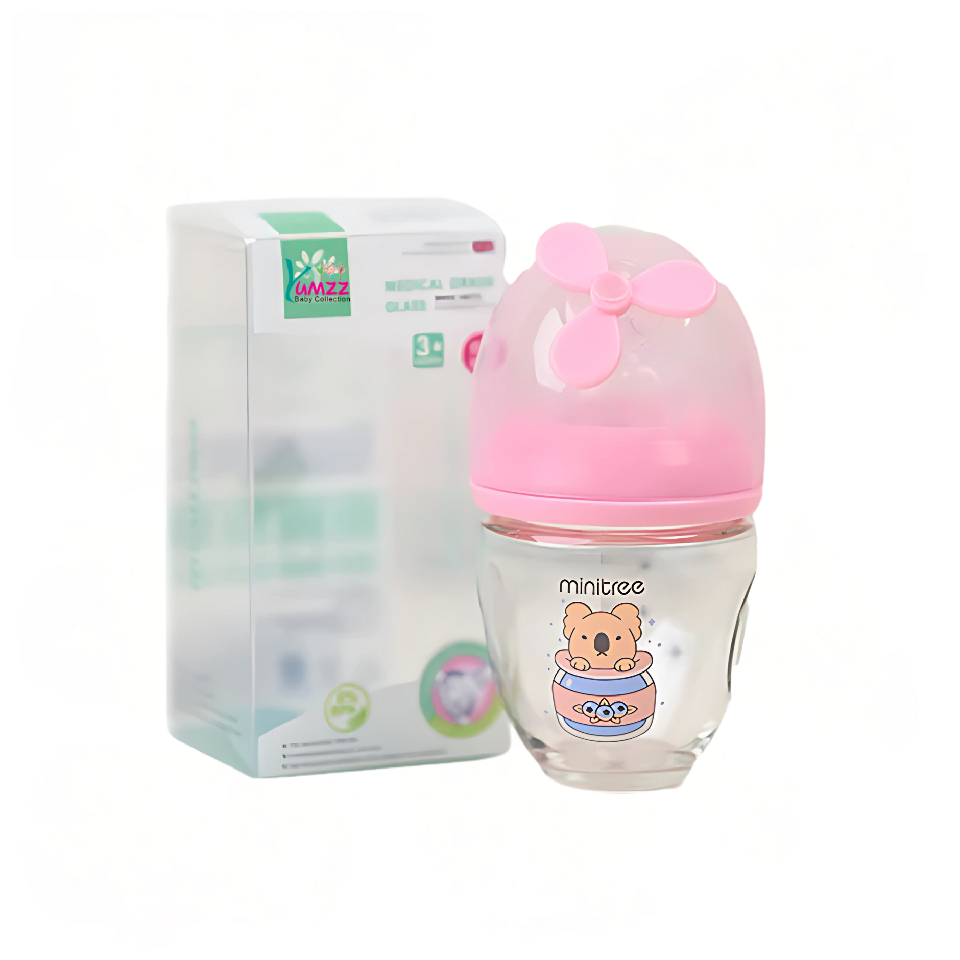 MiniTree PPSU baby feeder bottle with pink flower cap and cute bear design – 150ml anti-colic and BPA-free bottle for infants.