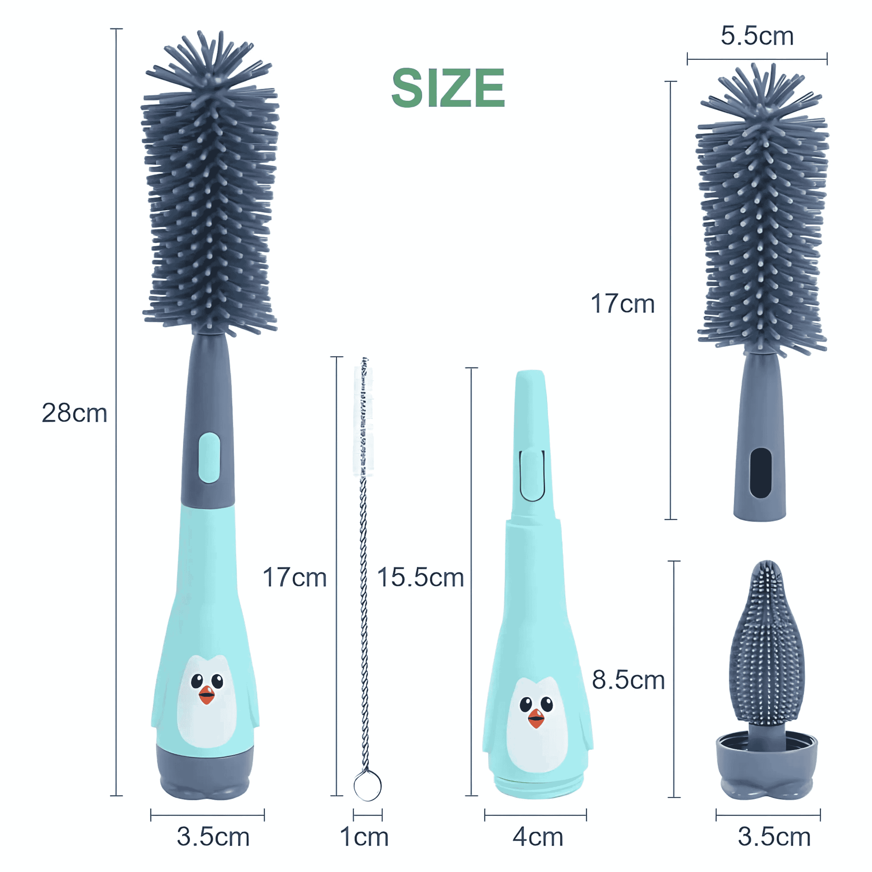 Silicone Baby Bottle and Nipple Cleaning Brush Set in Cute Animal Design – Yumzz.pk