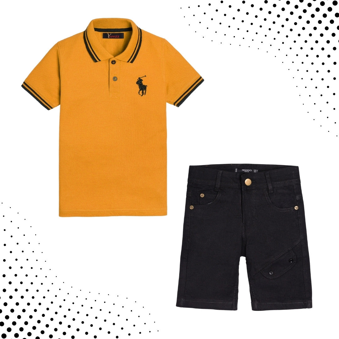 Grand Deal – orange Polo & Black Shorts Set for Boys